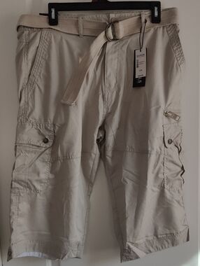 Essentials Men's Beige Cargo Shorts with Belt